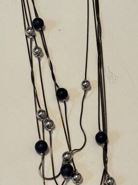 Nicole Miller New York Multi Strand Beaded Necklace NWT Silver Black Adjustable